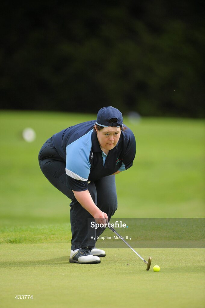12 June 2010; Claire Savage, from Rathcoole, Dublin, lines up her putt during the Golf competition during the third day of the 2010 Special Olympics Ireland Games. Limerick Golf Club, Limerick. Picture credit: Stephen McCarthy / SPORTSFILE