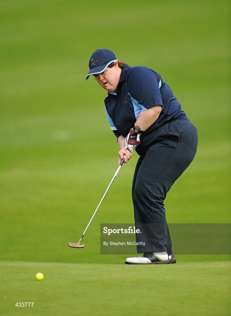12 June 2010; Claire Savage, from Rathcoole, Dublin, putts on the 18th during the Golf competition during the third day of the 2010 Special Olympics Ireland Games. Limerick Golf Club, Limerick. Picture credit: Stephen McCarthy / SPORTSFILE