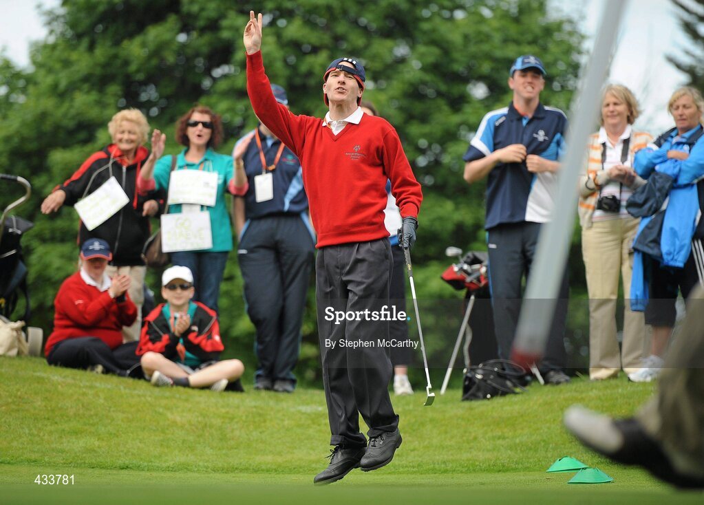 12 June 2010; Patrick Plant, from Clonakilty, Cork, celebrates during the Long Putt event during the third day of the 2010 Special Olympics Ireland Games. Limerick Golf Club, Limerick. Picture credit: Stephen McCarthy / SPORTSFILE