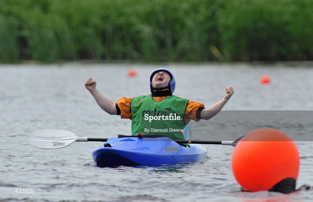 12 June 2010; Shaun Bradley, from Letterkenny, Co. Donegal, celebrates after winning the 200m Round Final, Division 3, during the 2010 Special Olympics Ireland Games. University of Limerick Rowing Club, Limerick. Picture credit: Diarmuid Greene / SPORTSFILE