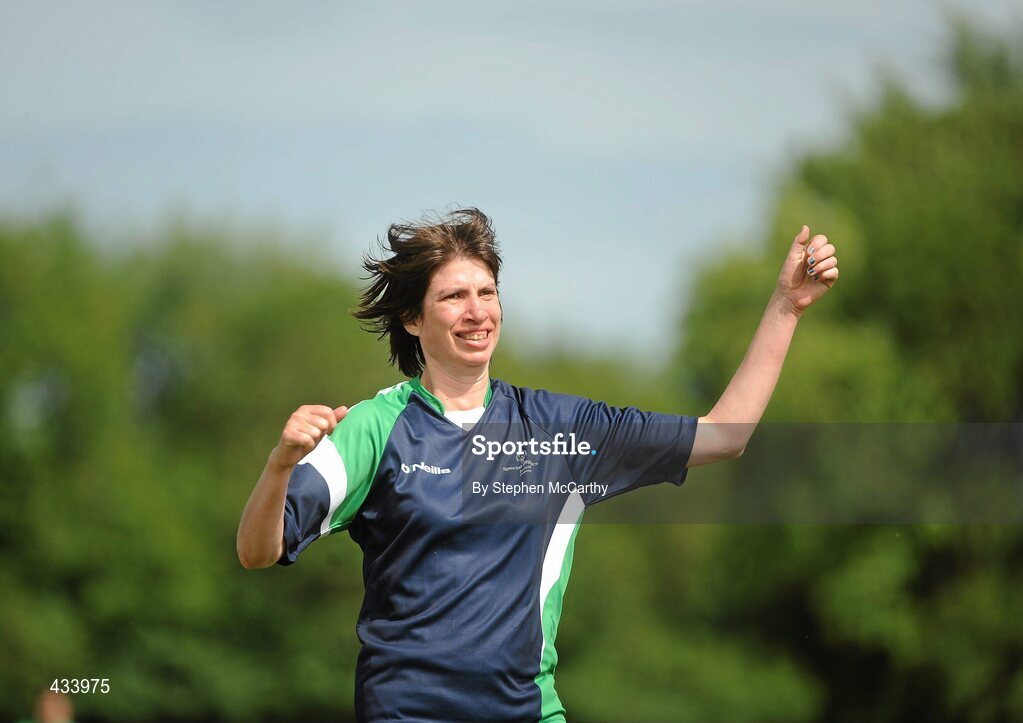 2 June 2010; Fionnuala Treacy, from Ballinasloe, Galway, Connacht Region, celebrates during their penalty shoot-out victory to  Ulster Region in the women's 5-a-side Division 2 final during the third day of the 2010 Special Olympics Ireland Games. University of Limerick, Limerick. Picture credit: Stephen McCarthy / SPORTSFILE