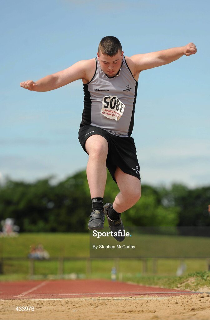 12 June 2010; Edward Strain, from Donegal Town, Ulster Region, in action during the Long Jump event at the third day of the 2010 Special Olympics Ireland Games. University of Limerick, Limerick. Picture credit: Stephen McCarthy / SPORTSFILE