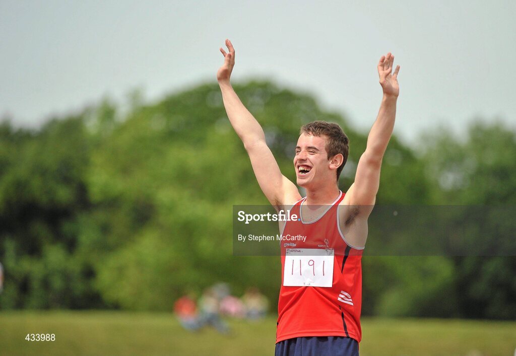 12 June 2010; Fergal Crowley, from Fermoy, Cork, celebrates following his 50m run event during the third day of the 2010 Special Olympics Ireland Games. University of Limerick, Limerick. Picture credit: Stephen McCarthy / SPORTSFILE