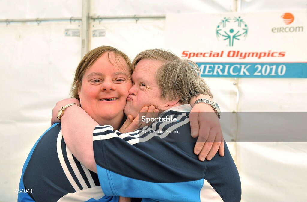 12 June 2010; Sheila Kelly, from Kilkenny, left, and team-mate Catherine O'Rourke, from Kilkenny, celebrate after taking third place in the Bocce Doubles Finals at 2010 Special Olympics Ireland Games. Limerick Racecourse, Patrickswell, Co. Limerick. Picture credit: Diarmuid Greene / SPORTSFILE