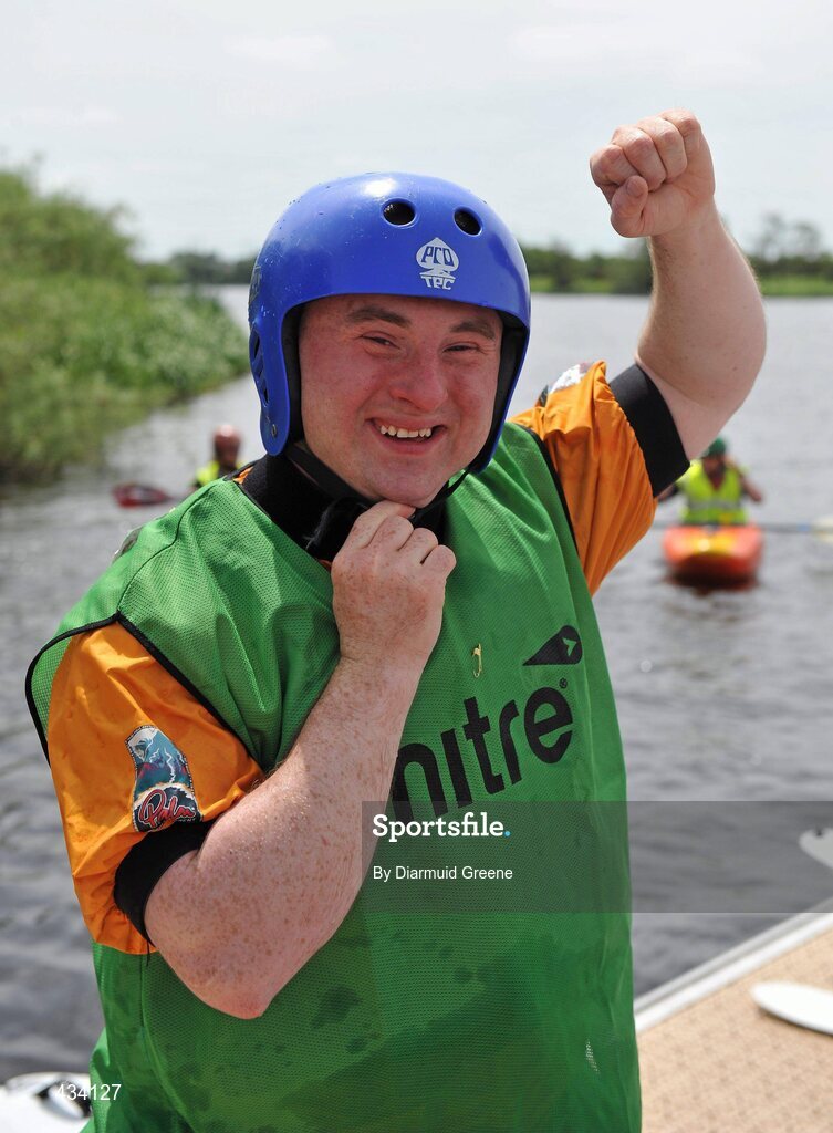 12 June 2010; Shaun Bradley, from Letterkenny, Co. Donegal, celebrates after winning the 200m Round Final, Division 3 Final, during the 2010 Special Olympics Ireland Games. University of Limerick Rowing Club, Limerick. Picture credit: Diarmuid Greene / SPORTSFILE