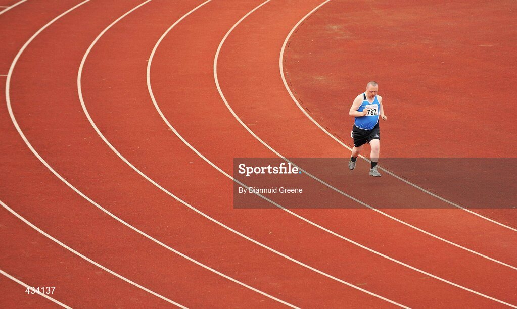 12 June 2010; Fergal Bolger, from Kilkenny, Leinster, in action during the 400m Run, Division 128, during day 3 of 2010 Special Olympics Ireland Games. University of Limerick, Limerick. Picture credit: Diarmuid Greene / SPORTSFILE