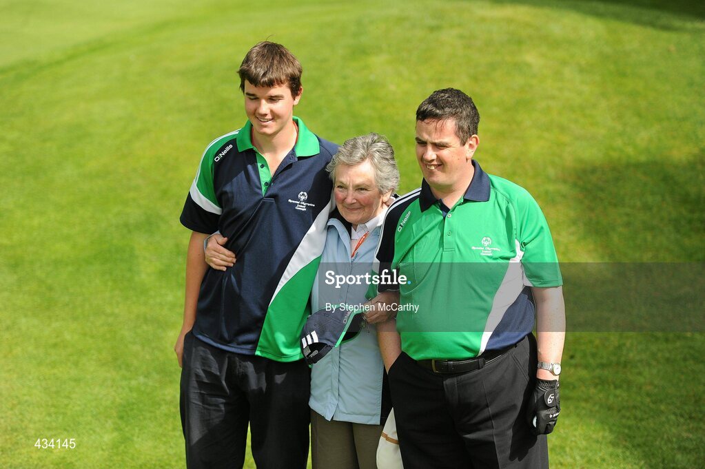 12 June 2010; Paul Charlton, from Kiltimagh, Mayo, Connacht Region, with his mother Sarah Ann and Caddy and nephew David, from Pallaskenry, Limerick, after competing in the 18 Hole Golf competition during the third day of the 2010 Special Olympics Ireland Games. Limerick Golf Club, Limerick. Picture credit: Stephen McCarthy / SPORTSFILE
