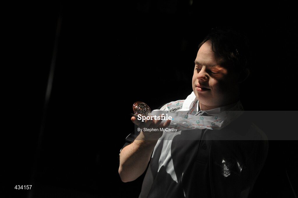 12 June 2010; Iain Wilson, from Belfast, Antrim, Ulster Region, with his 7 medals he won during the Gymnastics events during the the 2010 Special Olympics Ireland Games. University of Limerick, Limerick. Picture credit: Stephen McCarthy / SPORTSFILE