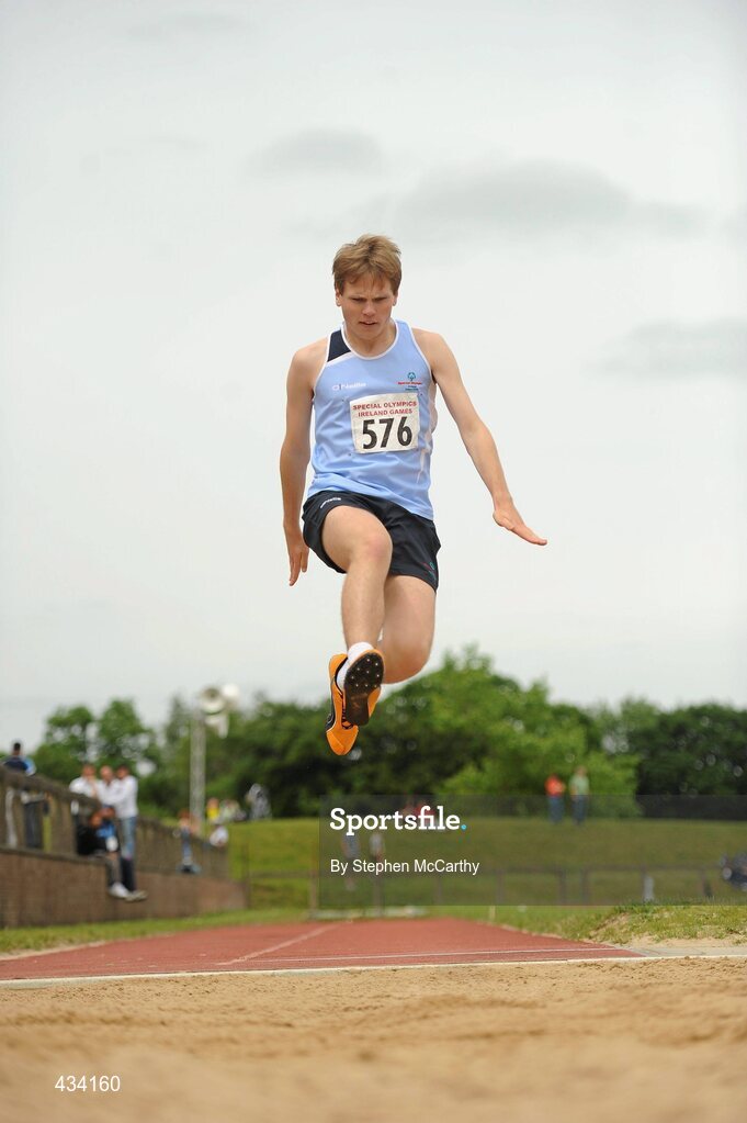 12 June 2010; Timothy Morahan, Rathmines, Dublin, Eastern Region, in action during the Long Jump competition during the third day of the 2010 Special Olympics Ireland Games. University of Limerick, Limerick. Picture credit: Stephen McCarthy / SPORTSFILE