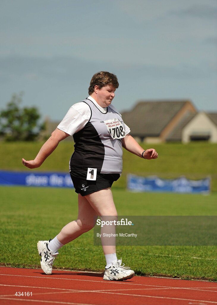 12 June 2010; Eileen McDonagh, from Enniskillen, Fermanagh, Ulster Region, in action during the 50m walk event during the third day of the 2010 Special Olympics Ireland Games. University of Limerick, Limerick. Picture credit: Stephen McCarthy / SPORTSFILE