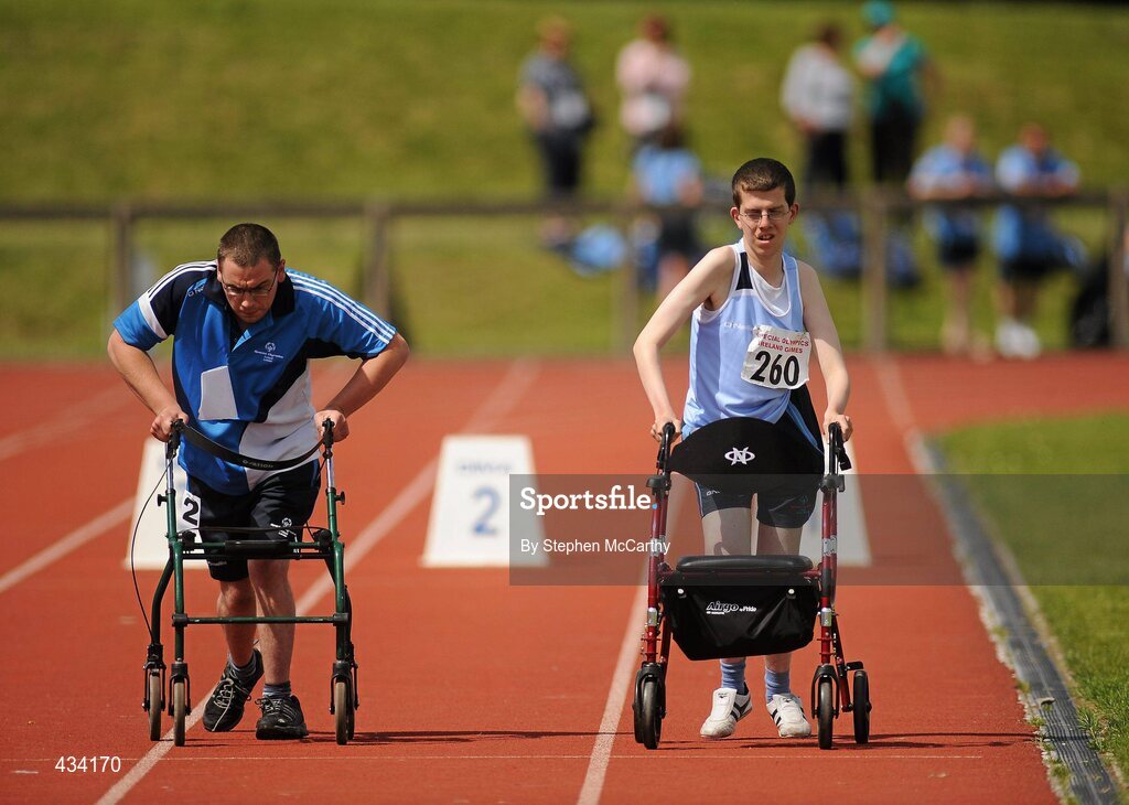 12 June 2010; Ruairi Bailey, from Cabra, Dublin, Eastern Region, right, in action during the athletics events during the third day of the 2010 Special Olympics Ireland Games. University of Limerick, Limerick. Picture credit: Stephen McCarthy / SPORTSFILE