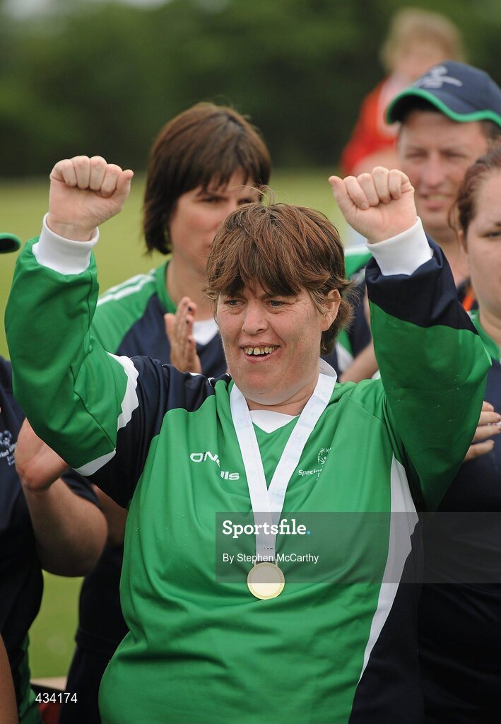 12 June 2010; Linda Cannon, from Athenry, Galway, Connacht Region, with her gold medal for women's 5-a-side football during the third day of the 2010 Special Olympics Ireland Games. University of Limerick, Limerick. Picture credit: Stephen McCarthy / SPORTSFILE