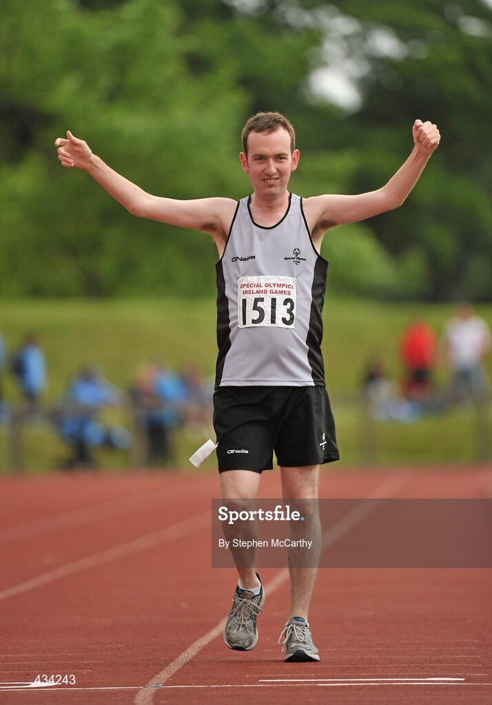13 June 2010; Ryan Egan, from North Down, Ulster Region, celebrates winning the 1500 sprint race during the final day of the 2010 Special Olympics Ireland Games. University of Limerick, Limerick. Picture credit: Stephen McCarthy / SPORTSFILE