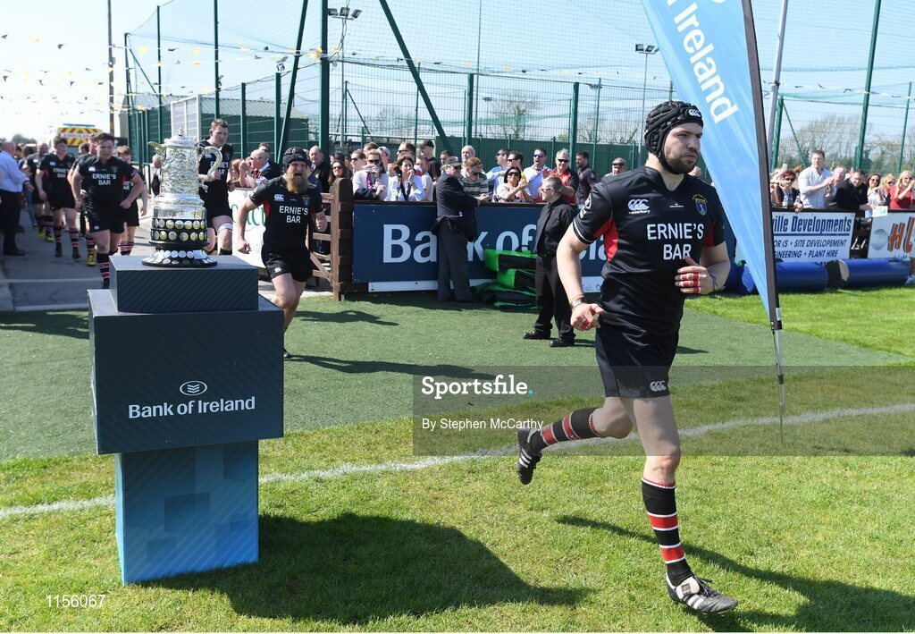 8 May 2016; Wicklow captain Wesley Wojnar leads his side out ahead of the game. Bank of Ireland Provincial Towns Cup, Final, Enniscorthy RFC v Wicklow RFC. Ashbourne RFC, Ashbourne, Co. Meath. Photo by Stephen McCarthy/Sportsfile