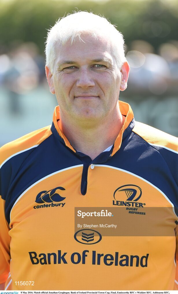8 May 2016; Match official Jonathan Geoghegan. Bank of Ireland Provincial Towns Cup, Final, Enniscorthy RFC v Wicklow RFC. Ashbourne RFC, Ashbourne, Co. Meath. Photo by Stephen McCarthy/Sportsfile