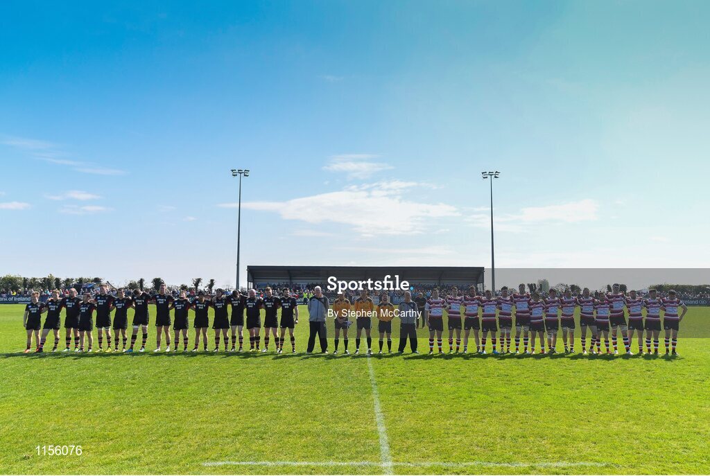 8 May 2016; The teams and officials prior to the game. Bank of Ireland Provincial Towns Cup, Final, Enniscorthy RFC v Wicklow RFC. Ashbourne RFC, Ashbourne, Co. Meath. Photo by Stephen McCarthy/Sportsfile