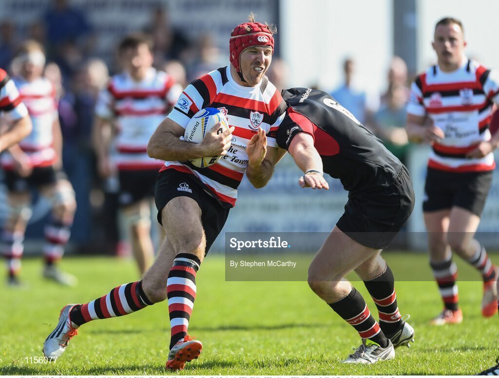 8 May 2016; Ross Barbour, Enniscorthy, is tackled by Andy Doyle, Wicklow. Bank of Ireland Provincial Towns Cup, Final, Enniscorthy RFC v Wicklow RFC. Ashbourne RFC, Ashbourne, Co. Meath. Photo by Stephen McCarthy/Sportsfile