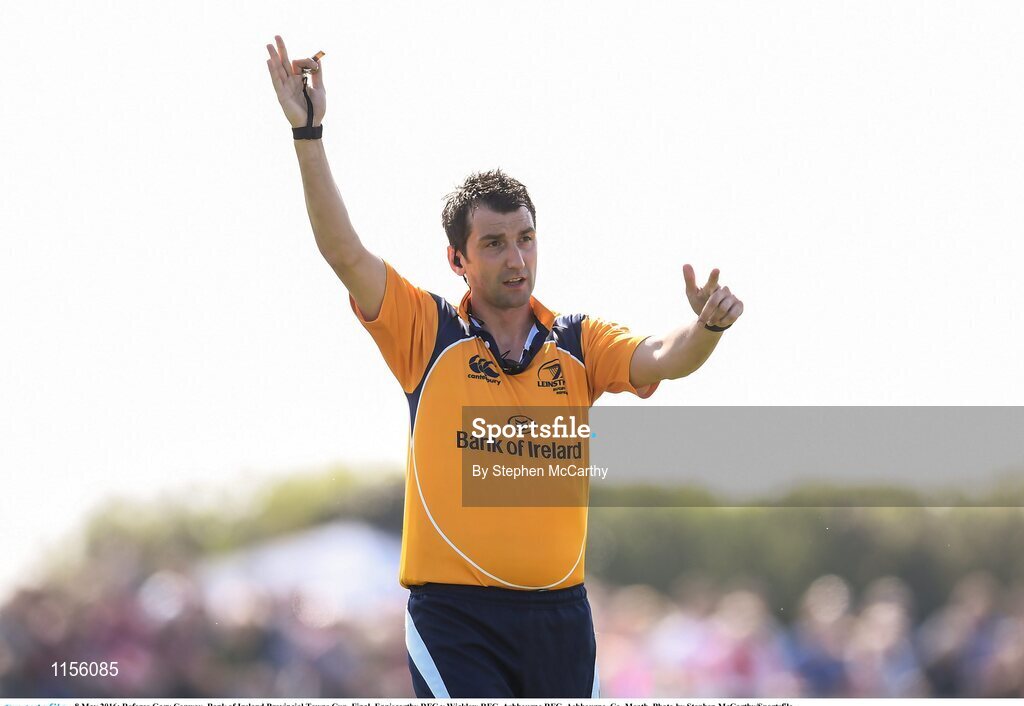 8 May 2016; Referee Gary Conway. Bank of Ireland Provincial Towns Cup, Final, Enniscorthy RFC v Wicklow RFC. Ashbourne RFC, Ashbourne, Co. Meath. Photo by Stephen McCarthy/Sportsfile