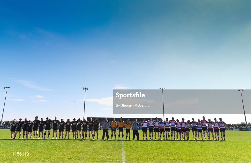 8 May 2016; The teams and officials prior to the game. Bank of Ireland Provincial Towns Cup, Final, Enniscorthy RFC v Wicklow RFC. Ashbourne RFC, Ashbourne, Co. Meath. Photo by Stephen McCarthy/Sportsfile