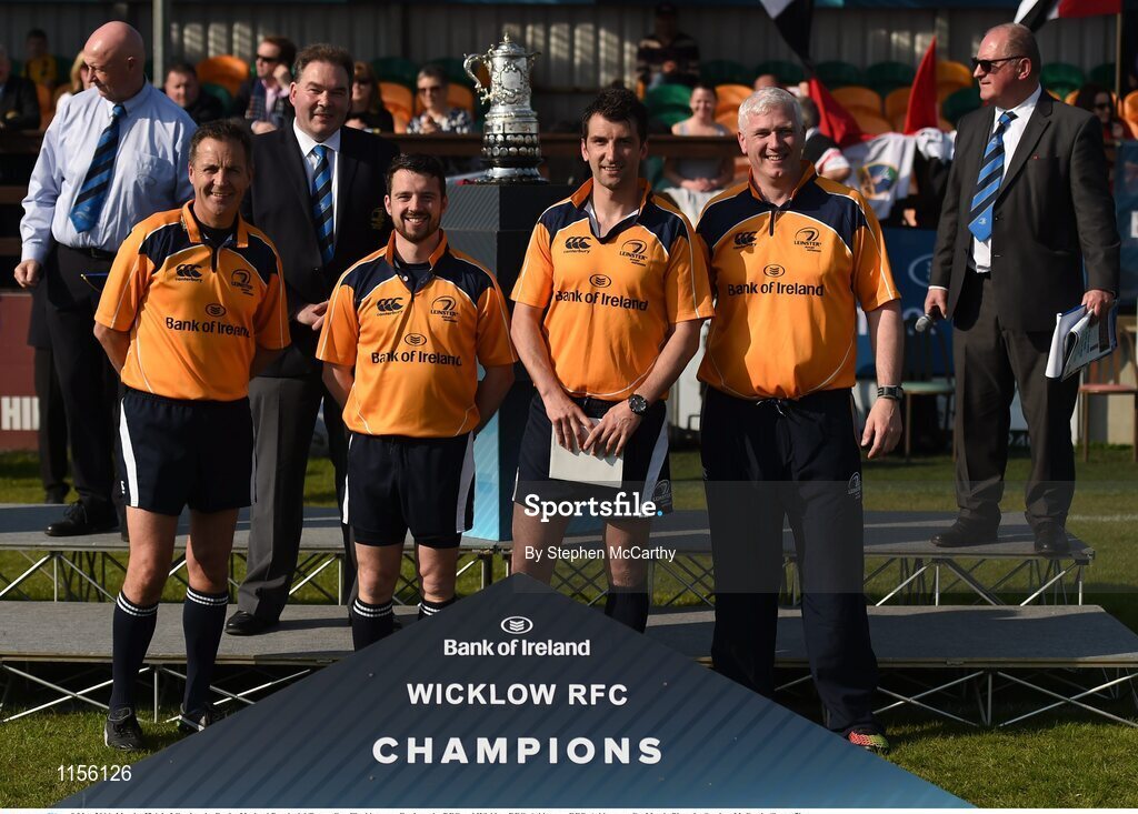8 May 2016; Match officials following the Bank of Ireland Provincial Towns Cup Final between Enniscorthy RFC and Wicklow RFC. Ashbourne RFC, Ashbourne, Co. Meath. Photo by Stephen McCarthy/Sportsfile