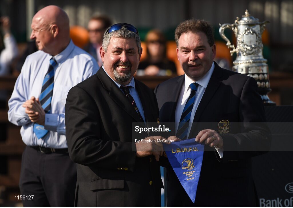 8 May 2016; Leinster Rugby president Robert McDermott with Wicklow RFC president Larry Byrne. Bank of Ireland Provincial Towns Cup, Final, Enniscorthy RFC v Wicklow RFC. Ashbourne RFC, Ashbourne, Co. Meath. Photo by Stephen McCarthy/Sportsfile