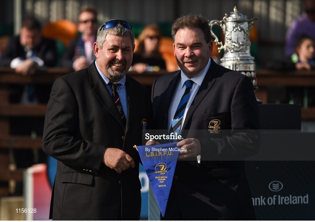 8 May 2016; Leinster Rugby president Robert McDermott with Wicklow RFC president Larry Byrne. Bank of Ireland Provincial Towns Cup, Final, Enniscorthy RFC v Wicklow RFC. Ashbourne RFC, Ashbourne, Co. Meath. Photo by Stephen McCarthy/Sportsfile