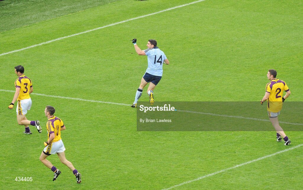 13 June 2010; Bernard Brogan, Dublin, celebrates after scoring his side's first goal. Leinster GAA Football Senior Championship Quarter-Final, Dublin v Wexford, Croke Park, Dublin. Picture credit: Brian Lawless / SPORTSFILE