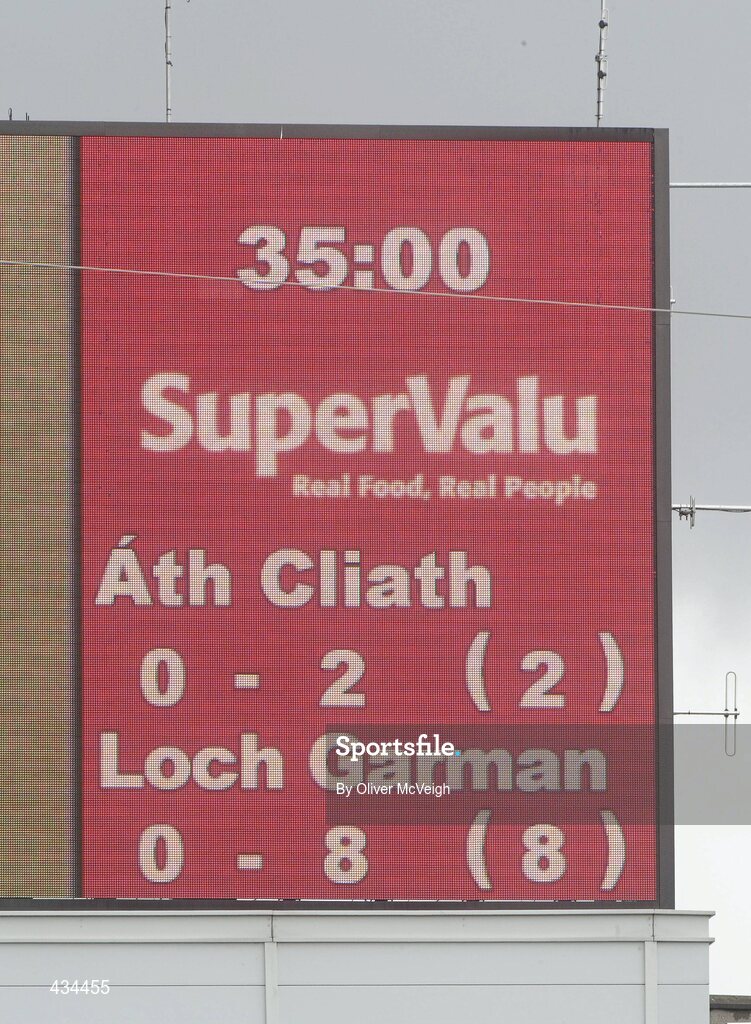 13 June 2010; The scoreboard at half time. Leinster GAA Football Senior Championship Quarter-Final, Dublin v Wexford, Croke Park, Dublin. Picture credit: Oliver McVeigh / SPORTSFILE