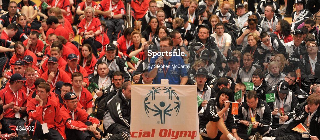 13 June 2010; Special Olympics Ireland CEO Matt English speaking at the closing ceremony during the final day of the 2010 Special Olympics Ireland Games. University of Limerick, Limerick. Picture credit: Stephen McCarthy / SPORTSFILE