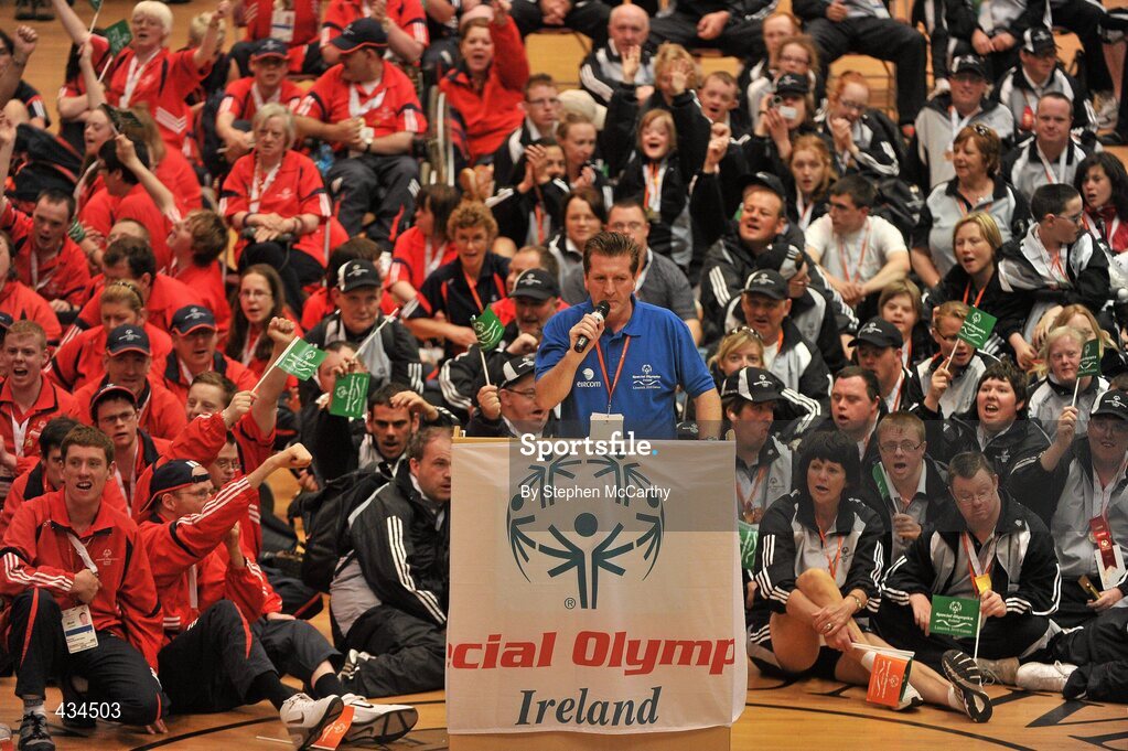 13 June 2010; Special Olympics Ireland CEO Matt English speaking at the closing ceremony during the final day of the 2010 Special Olympics Ireland Games. University of Limerick, Limerick. Picture credit: Stephen McCarthy / SPORTSFILE