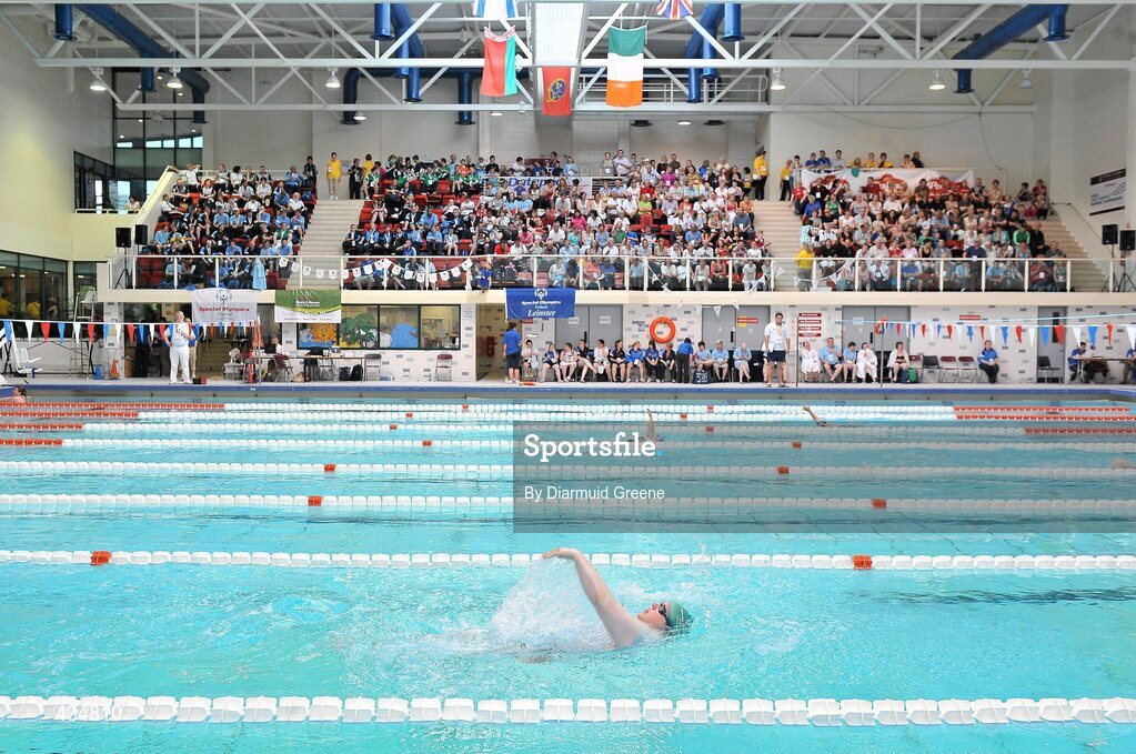 13 June 2010; A general view of the Mixed 200m Backstroke division 1 Final as Derek Gavin, from Headford, Co. Galway, Connaught, bottom, on his way to taking first place, at the 2010 Special Olympics Ireland Games. University of Limerick, Limerick. Picture credit: Diarmuid Greene / SPORTSFILE