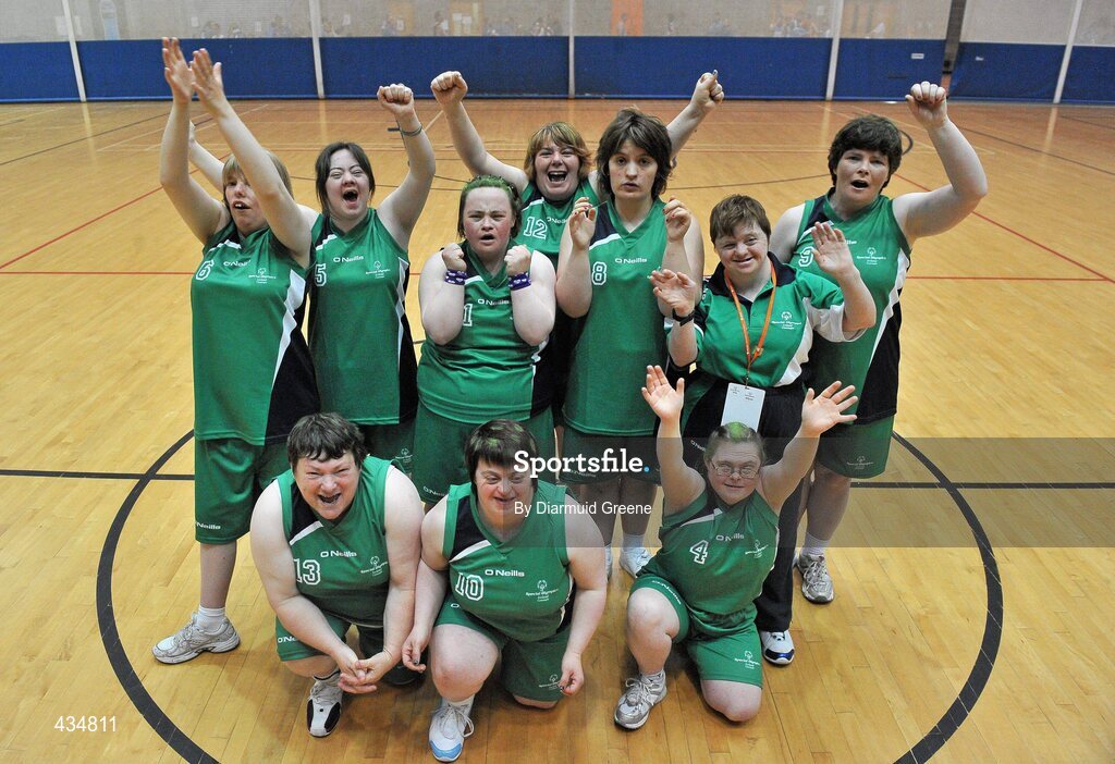 13 June 2010; The Connaught womens basketball team celebrate victory after their game against Leinster in the division 2 Final, during the 2010 Special Olympics Ireland Games. University of Limerick, Limerick. Picture credit: Diarmuid Greene / SPORTSFILE