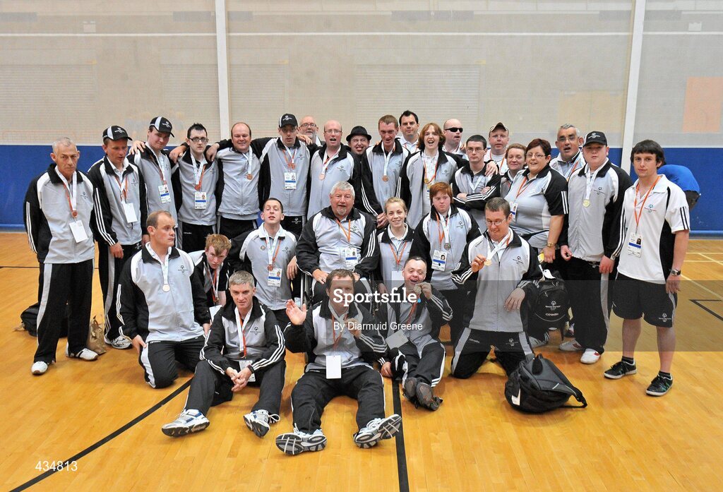 13 June 2010; Members of the Ulster Basketball mens and womens teams celebrate with their medals at the 2010 Special Olympics Ireland Games. University of Limerick, Limerick. Picture credit: Diarmuid Greene / SPORTSFILE