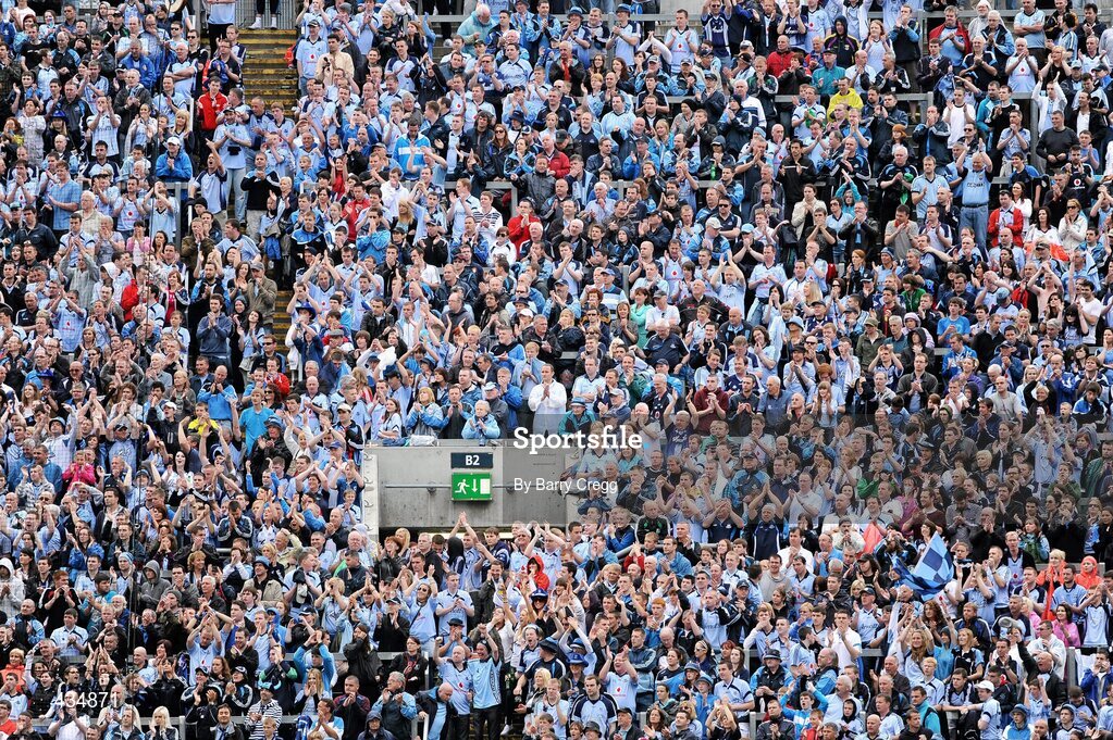 13 June 2010; Dublin fans celebrate a score. Leinster GAA Football Senior Championship Quarter-Final, Dublin v Wexford, Croke Park, Dublin. Picture credit: Barry Cregg / SPORTSFILE