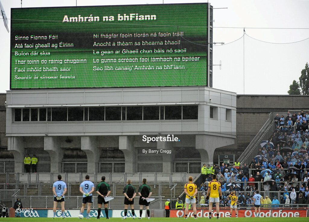 13 June 2010; Dublin,and Wexford players stand for the national anthem. Leinster GAA Football Senior Championship Quarter-Final, Dublin v Wexford, Croke Park, Dublin. Picture credit: Barry Cregg / SPORTSFILE