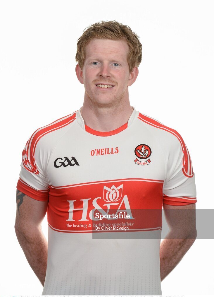16 May 2016; Enda Lynn of Derry during the 2016 Derry Football squad portraits in the O'Donovan Rossa GAA club, Magherafelt, Derry. Photo by Oliver McVeigh/Sportsfile