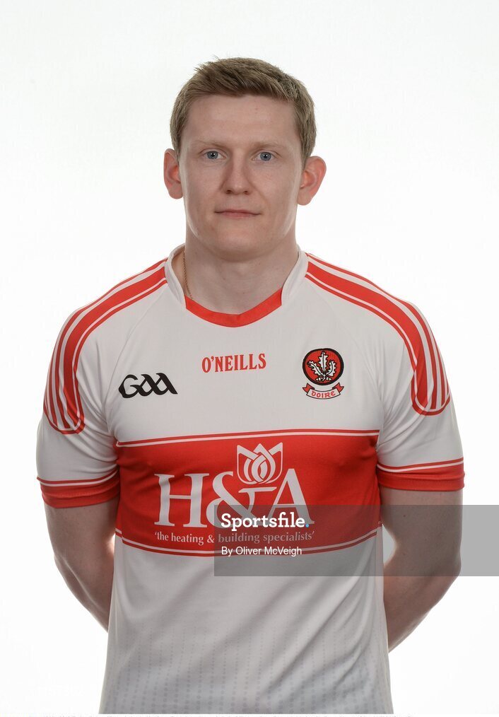16 May 2016; Eoghan Brown of Derry during the 2016 Derry Football squad portraits in the O'Donovan Rossa GAA club, Magherafelt, Derry. Photo by Oliver McVeigh/Sportsfile