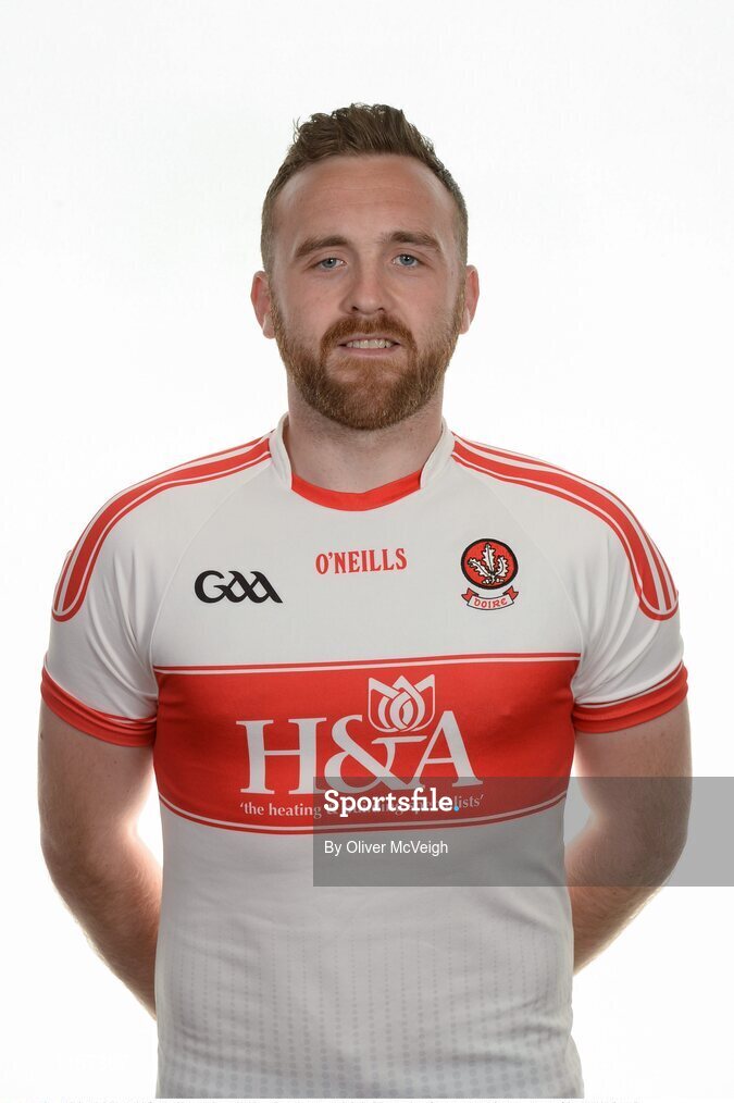 16 May 2016; Emmett McGuckin of Derry during the 2016 Derry Football squad portraits in the O'Donovan Rossa GAA club, Magherafelt, Derry. Photo by Oliver McVeigh/Sportsfile