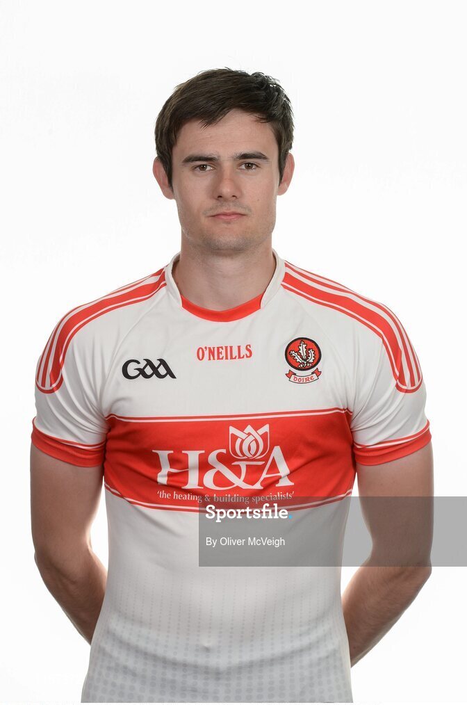 16 May 2016; Chrissy McKaigue of Derry during the 2016 Derry Football squad portraits in the O'Donovan Rossa GAA club, Magherafelt, Derry. Photo by Oliver McVeigh/Sportsfile