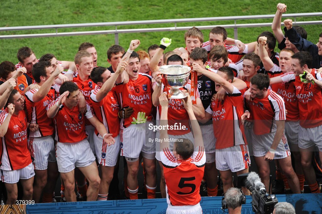 20 September 2009; The Armagh captain Declan McKenna and members of the team celebrate after lifting the Tom Markham Cup. ESB GAA Football All-Ireland Minor Championship Final, Armagh v Mayo, Croke Park, Dublin. Picture credit: Ray McManus / SPORTSFILE