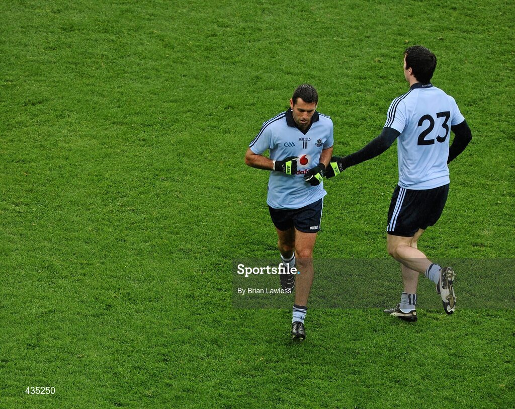 13 June 2010; Dublin captain David Henry is substituted for team-mate Michael Daragh McAuley. Leinster GAA Football Senior Championship Quarter-Final, Dublin v Wexford, Croke Park, Dublin. Picture credit: Brian Lawless / SPORTSFILE