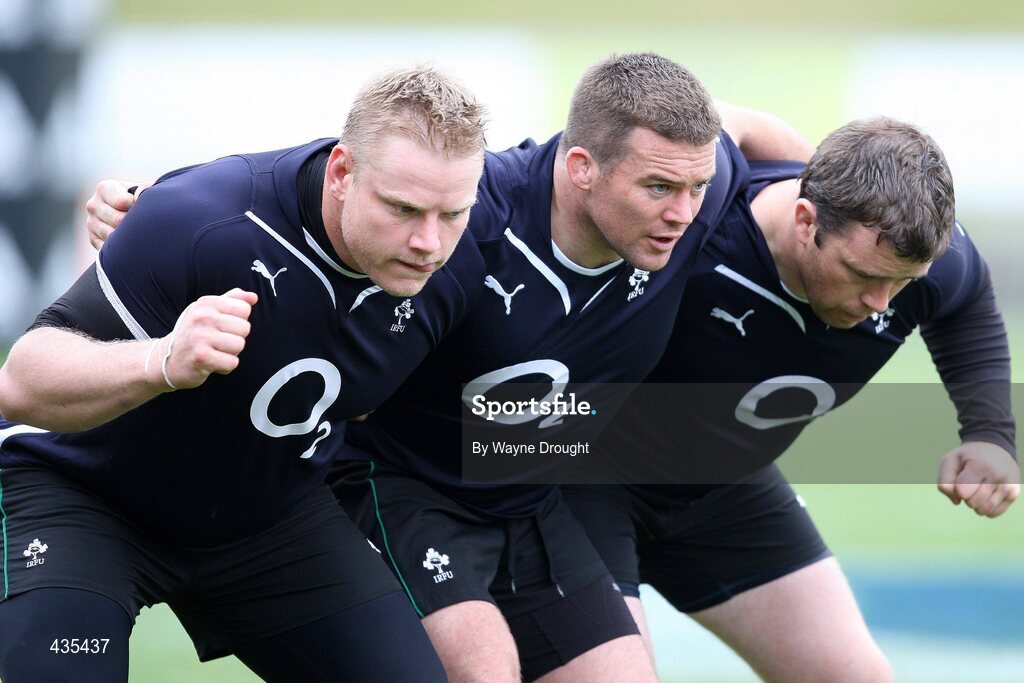 17 June 2010; Ireland's front row, Tom Court, John Fogarty and Marcus Horan in action during the squad captain's run ahead of their match against the New Zealand Maori team on Friday. Ireland rugby squad captain's run, International Stadium, Rotorua, New Zealand. Picture credit: Wayne Drought / SPORTSFILE