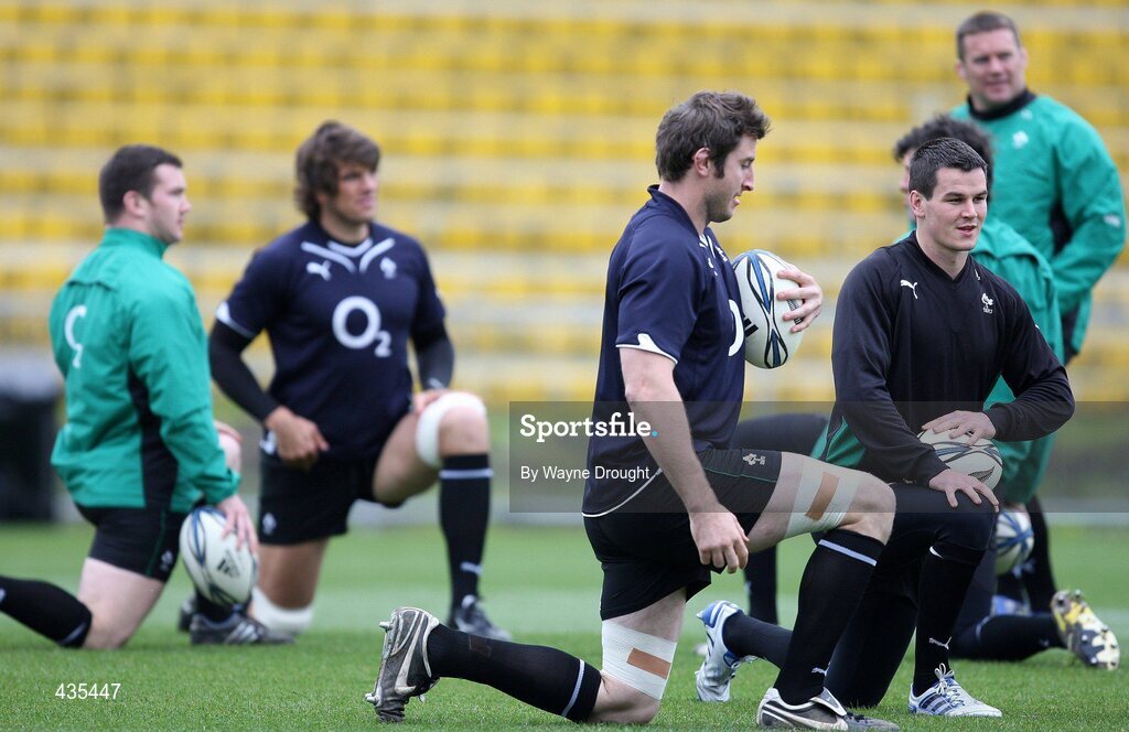 17 June 2010; Ireland's Ed O'Donoghue and Jonathan Sexton, right, stetch during the squad captain's run ahead of their match against the New Zealand Maori team on Friday. Ireland rugby squad captain's run, International Stadium, Rotorua, New Zealand. Picture credit: Wayne Drought / SPORTSFILE