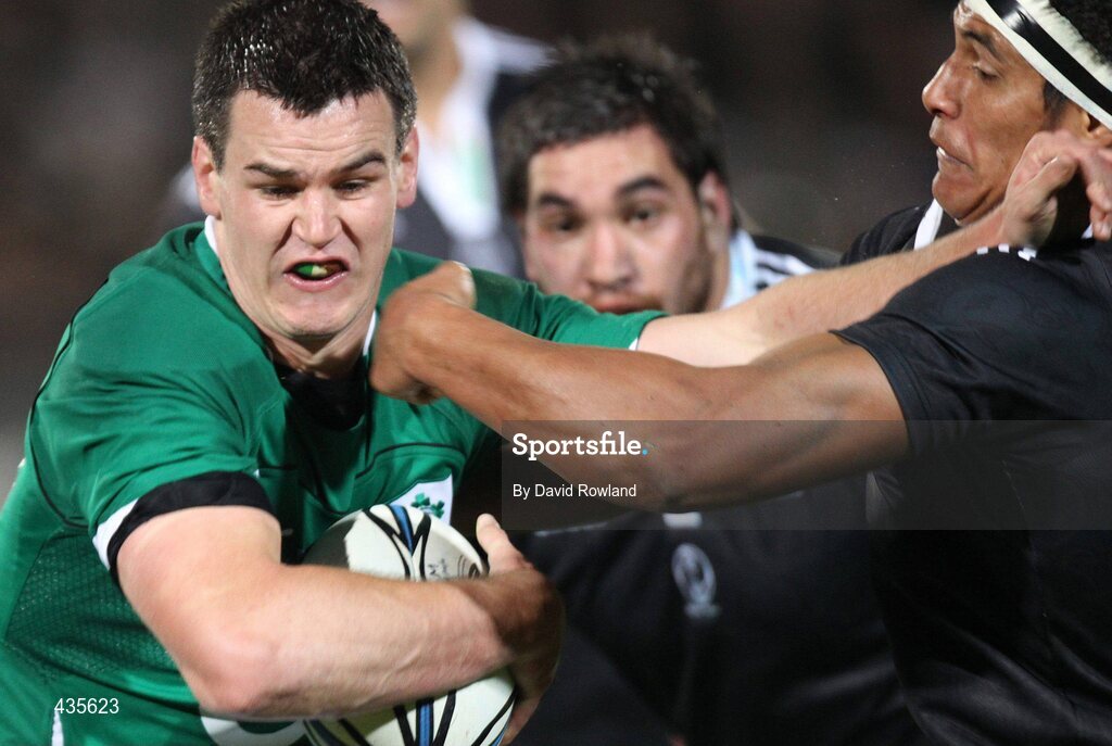 18 June 2010; Ireland's Jonathan Sexton is challenged by New Zealand Maori's Tanerau Latimer. Summer Tour 2010, New Zealand Maori v Ireland, International Stadium, Rotorua, New Zealand. Picture credit: David Rowland / SPORTSFILE