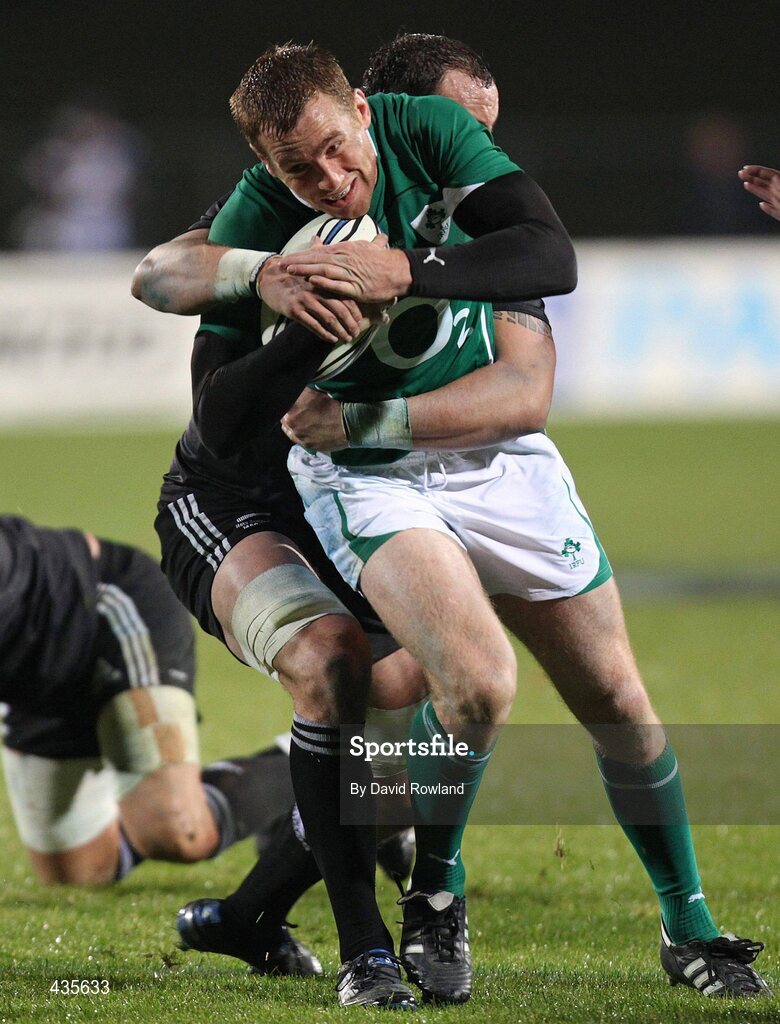 18 June 2010; Gavin Duffy, Ireland, in action against Hayden Triggs, New Zealand Maori. Summer Tour 2010, New Zealand Maori v Ireland, International Stadium, Rotorua, New Zealand. Picture credit: David Rowland / SPORTSFILE