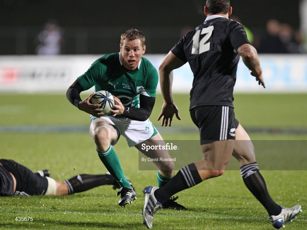 18 June 2010; Gavin Duffy, Ireland, in action against Luke McAlister, New Zealand Maori. Summer Tour 2010, New Zealand Maori v Ireland, International Stadium, Rotorua, New Zealand. Picture credit: David Rowland / SPORTSFILE