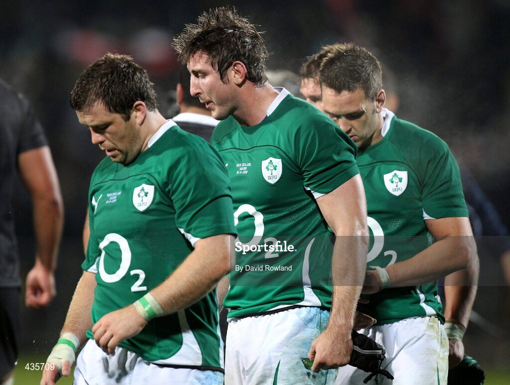 18 June 2010; Ireland players Marcus Horan, Ed O’Donoghue and Niall Ronan leave the pitch dejected after losing to New Zealand Maori. Summer Tour 2010, New Zealand Maori v Ireland, Rotorua International Stadium, Rotorua, New Zealand.  Picture credit: David Rowland / SPORTSFILE