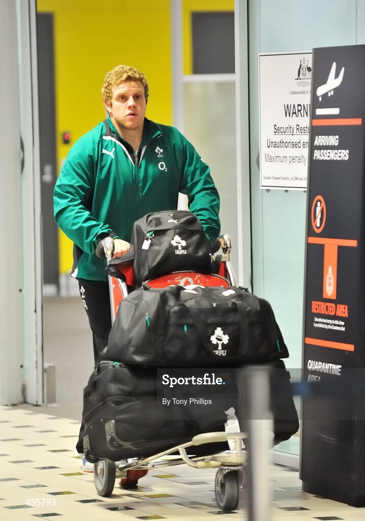 19 June 2010; Ireland's Sean Cronin on arrival in Brisbane Airport ahead of their game against Australia on Saturday 26 June. Brisbane Airport, Brisbane, Australia. Picture credit: Tony Phillips / SPORTSFILE