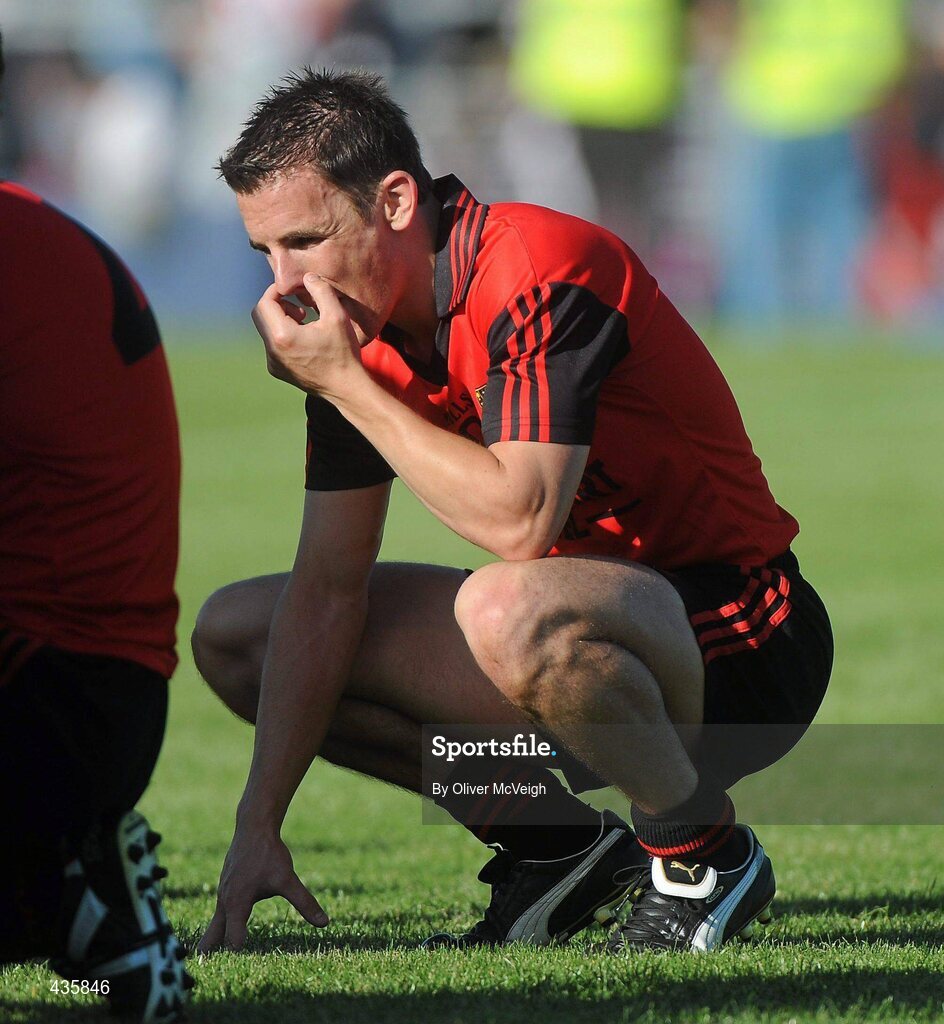 19 June 2010; A dejected Daniel Hughes, Down, after the game. Ulster GAA Football Senior Championship Semi-Final, Tyrone v Down, Casement Park, Belfast, Co. Antrim. Picture credit: Oliver McVeigh / SPORTSFILE