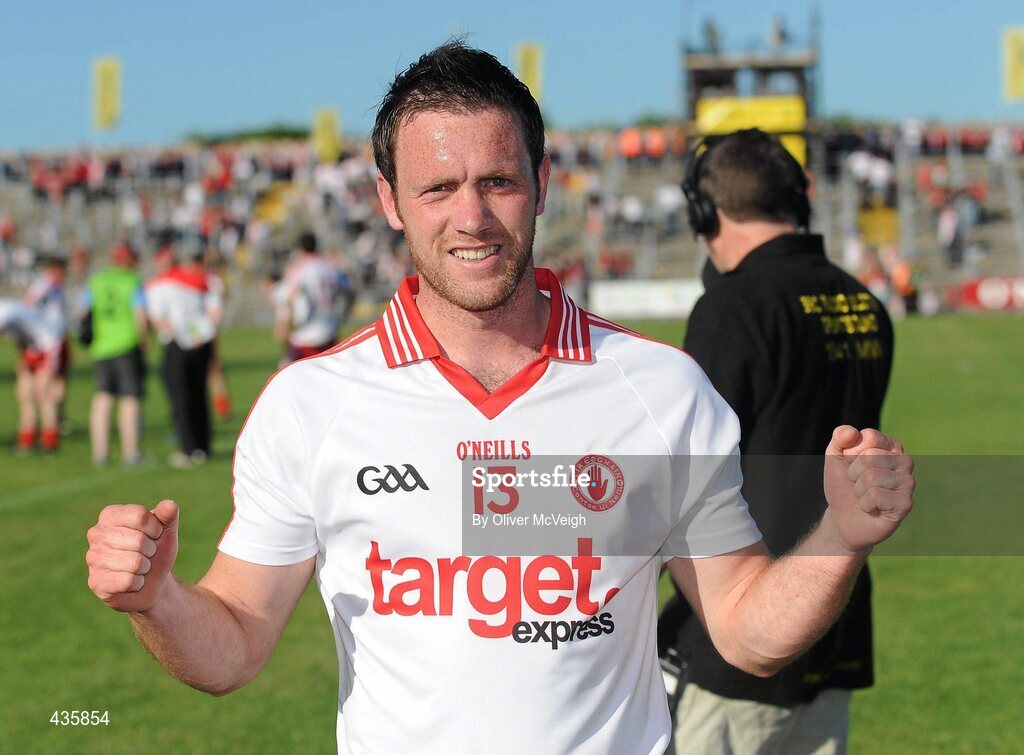 19 June 2010; Martin Penrose, Tyrone, celebrates after the game. Ulster GAA Football Senior Championship Semi-Final, Casement Park, Belfast, Co. Antrim. Picture credit: Oliver McVeigh / SPORTSFILE
